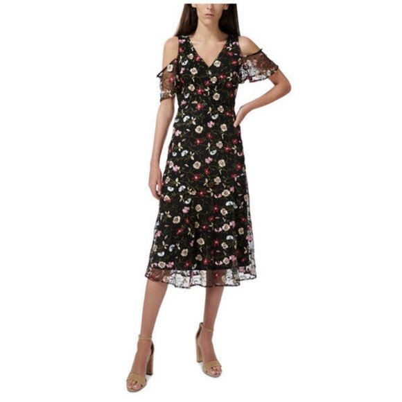 NWOT Sam Edelman Floral Embroidered Short Sleeve/ Cold Shoulder Dress - 2 - Picture 4 of 12